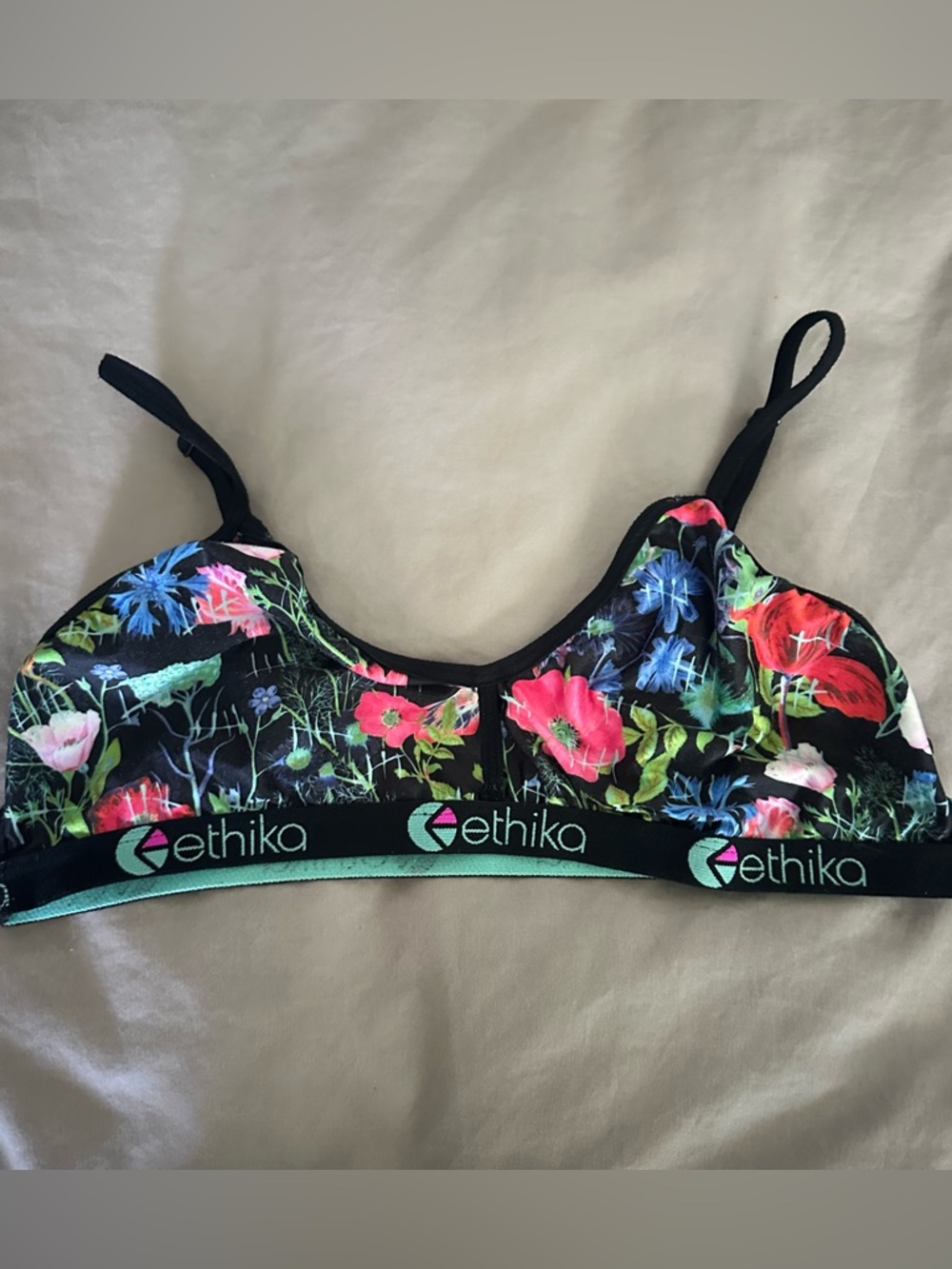 Women’s ethika flower / black bralette size large
